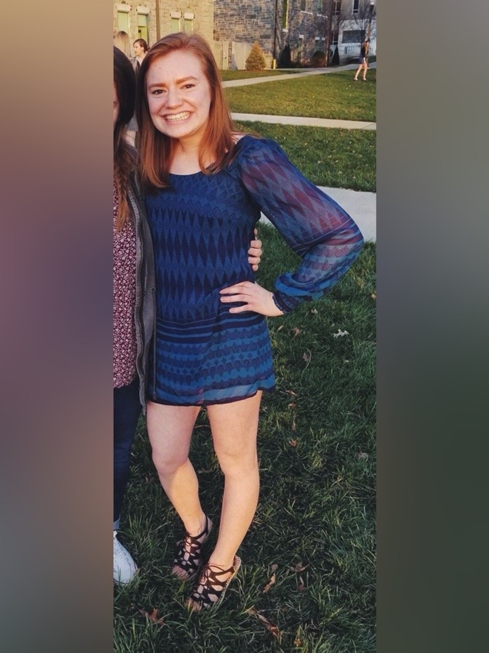 love, Fire Blue Geometric Patterned Long Sleeve Tunic